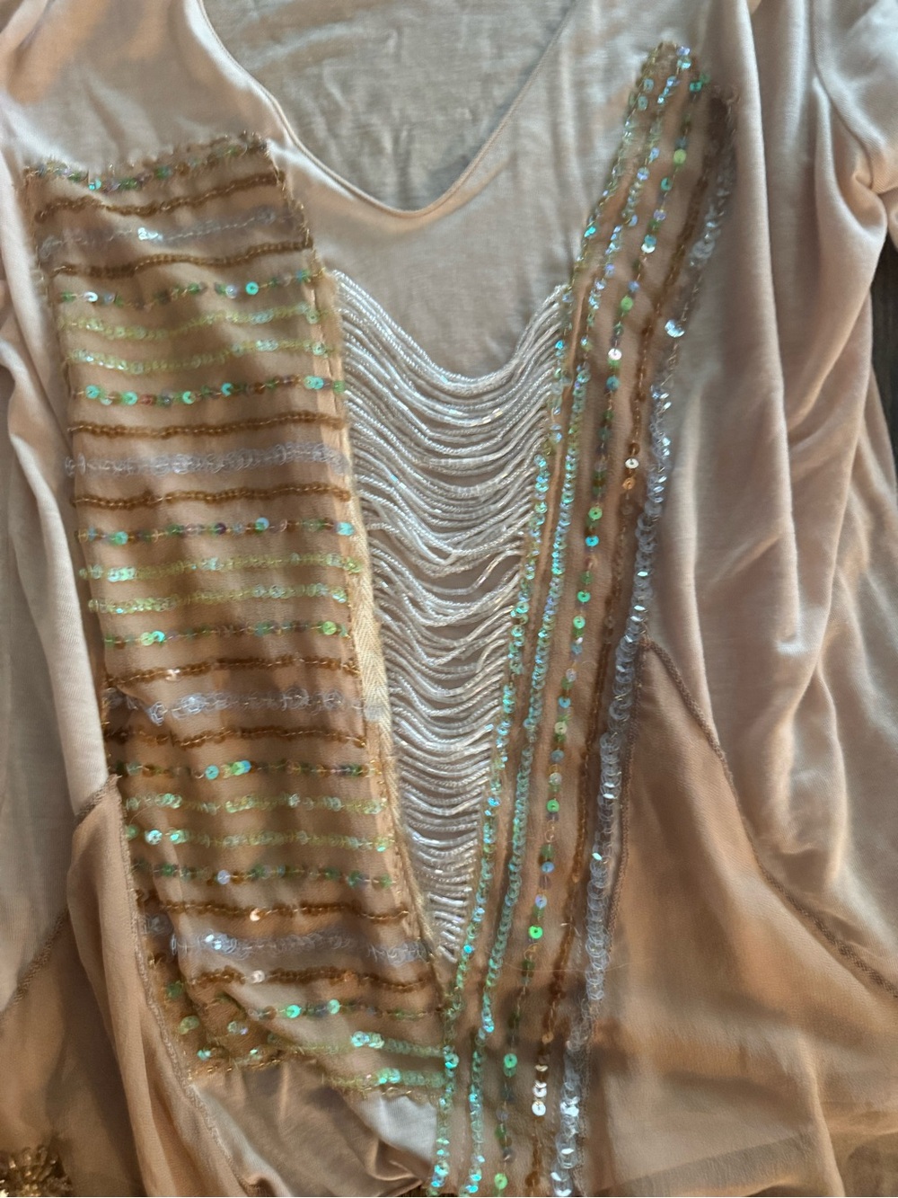 Dolce Cabo Beige Sequin Fringe unique & beautiful top - Picture 4 of 6